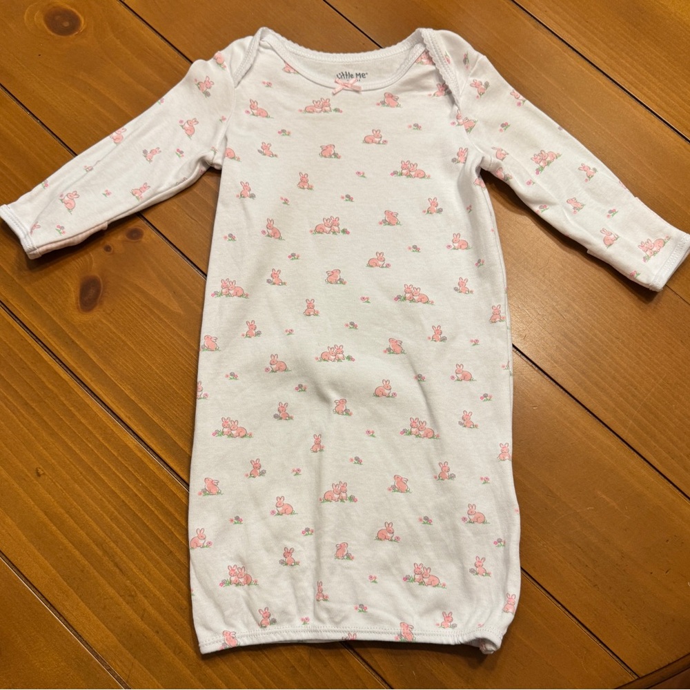 NWOT Little Me Pink and White Nightgown Pajamas 0-3M